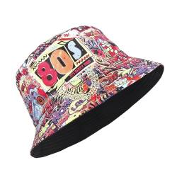 MILAKOO Fischerhüte Bucket Hat Retro 80er 90er Jahre Stil Modische Fischerhut Unisex Reversibel Anglerhut Doppelseitig Sonnenhut von MILAKOO