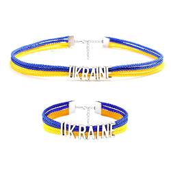 MILAKOO Flagge Armband Halsband Set Herren Fahne Armreif Halskette Damen Ukraine Schmuck Set von MILAKOO