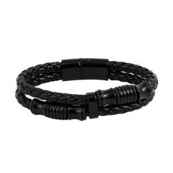 MILAKOO Herren Armband PU Lerder Armreif Bambusfugen Mehrschichtig Geflochten mit Silber Magnetverschluss Geschenk für Papa Sohn von MILAKOO