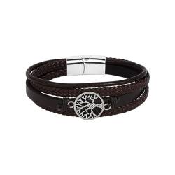 MILAKOO Herren Armband PU Lerder Armreif Braun Lebensbaum Mehrschichtig Geflochten mit Magnetverschluss Geschenk für Papa Sohn von MILAKOO