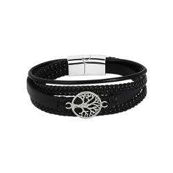 MILAKOO Herren Armband PU Lerder Armreif Schwarz Lebensbaum Mehrschichtig Geflochten mit Magnetverschluss Geschenk für Papa Sohn von MILAKOO