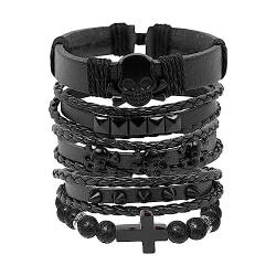 MILAKOO Kusntlederarmband für Herren Nieten Kreuze Armband Mann geflochtens Armband schwarz von MILAKOO