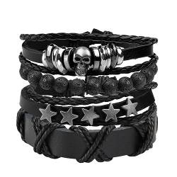 MILAKOO Lederarmband Schwarz Braun Geflochten Breites Armband Damen Herren Punk Schmuck Schädel, Kein Edelstein von MILAKOO