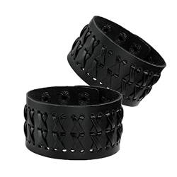 MILAKOO Nietenbesetzter Punk Rock Biker Breiter Riemen Lederarmband Unisex schwarzes Armband set von MILAKOO