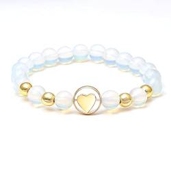 MILAKOO Opal Armband Damen Naturstein Armband Damen Edelsteinarmband 8mm Herz Perlenarmbänder golden von MILAKOO