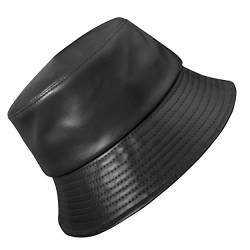 MILAKOO PU Leder Fischerhüte für Damen Bucket hat Eimer Hut für Frauen Regenhut Wasserdicht schwarz von MILAKOO