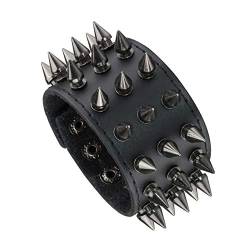 MILAKOO Punk Armband für Männer Frauen - Goth Schwarzes Leder Armband Manschette Armreif von MILAKOO