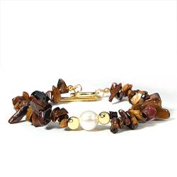 MILAKOO Tigerauge Splitterarmband mit echten Perlen Natur edelstein Armband Damen kristall armreif von MILAKOO