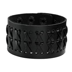 MILAKOO Unisex Black Metal Spike Nietenbesetzter Punk Rock Biker Breiter Riemen Lederarmband Kette Armband Einstellbar von MILAKOO