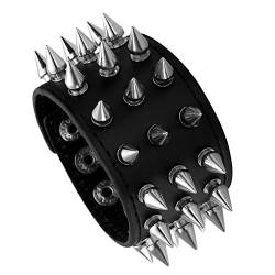 MILAKOO Unisex Black Metal Spike besetzt Punk Rock Biker breiter Riemen Leder Armband Kette Armband verstellbar von MILAKOO