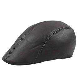 Leder Flatcap Herren Ledercap Vintage-Stil Mütze Sommer/Winter Schiebermütze Ballonmütze Baskenmütze Flatcap Leder Schirmmütze Schiebermütze Hut von MILAX