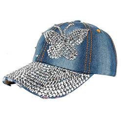 MILAX Baseballmütze Damen Mädchen Denim Blumen Diamant Baseball Cap Mütze Jeans Kappe Basecap mit Glitzer, Einheitsgröße von MILAX