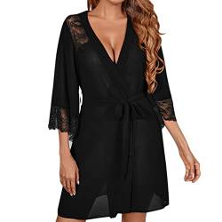 MILAX Damen Morgenmantel Kimono Robe Nachtwäsche Kurz Aus Satin Morgenmantel Damen Bademantel Satin Robe Damen Kimono Satin Morgenmantel V-Ausschnitt Nachtkleid Kimono Robe von MILAX