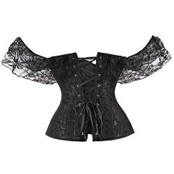 MILAX Gothic Korsett Bauchweg Corsage Taillen Korsett Dirndl Bluse Trachten Shirt Formend Bauch Weg Bedruckte Spitze Shapewear Damen Korsett mit Schnüren von MILAX