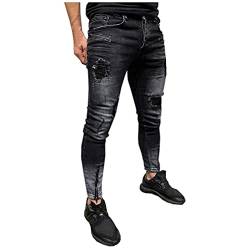 MILAX Herren Skinny Jeans Destroyed Ripped Zerrissene Slim Fit Stretch Distressed Denim mit Zerrissenem Knöchel-Reißverschluss für Herren Jeans von MILAX