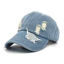 Unisex Denim Kappe Zerrissen Distressed Baseball Cap Gewaschene Baumwolle Trucker Mütze Vintage Used-Look Unisex Jeans Denim Cap von MILAX