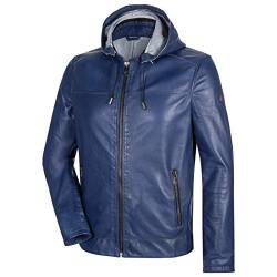 MILESTONE Jordan leichte Herren Lederjacke mit Abnehmbarer Kapuze (52, Blau) von MILESTONE