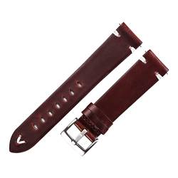 BeiFH Lederarmband Schwarz Dunkelbraunes Öl Wachs Leder Uhrband Italienisch 18mm 20mm 22mm Schnellspanner Uhr Gürtel Rindsleder Handmade (Color : Dark Brown-silver, Size : 22mm) von MILNBJK