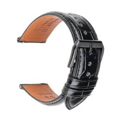 Jeniko Mode Braun Schwarz Leder Uhrenarmband 18mm 20mm 22mm 24mm Männer Frauen Armband Schmetterling Schnalle Uhr Band Armband (Color : Black B, Size : 19mm) von MILNBJK