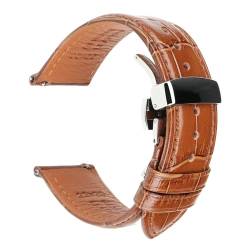 Jeniko Mode Braun Schwarz Leder Uhrenarmband 18mm 20mm 22mm 24mm Männer Frauen Armband Schmetterling Schnalle Uhr Band Armband (Color : DB Butterfly S, Size : 22mm) von MILNBJK