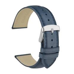 MILNBJK Jeniko Echtes Leder-Uhrenarmband, 14 Mm, 16 Mm, 18 Mm, 19 Mm, 20 Mm, 21 Mm, 22 Mm, 23 Mm, 24 Mm, Ersatzbänder For Männer Und Frauen (Color : Navy Blue-Silver, Size : 14mm) von MILNBJK