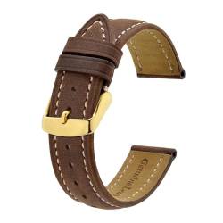 MILNBJK Jeniko Echtes Leder-Uhrenarmband, 14 Mm, 17 Mm, 18 Mm, 19 Mm, 20 Mm, 21 Mm, 22 Mm, 23 Mm, 24 Mm, Ersatzarmband For Herren Und Damen (Color : Brown with Thread-G, Size : 19mm) von MILNBJK