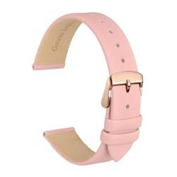 MILNBJK Jeniko Echtes Leder-Uhrenarmband, 8 Mm, 10 Mm, 12 Mm, 14 Mm, 16 Mm, 18 Mm, 20 Mm, Armband For Damen, Edelstahl-Schnalle, Ersatzarmband (Color : Light Pink-Rose, Size : 12mm) von MILNBJK