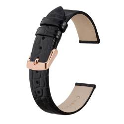 MILNBJK Jeniko Echtes Leder-Uhrenarmband For Damen Und Herren, 8 Mm, 10 Mm, 12 Mm, 14 Mm, 16 Mm, 18 Mm, 19 Mm, 20 Mm, Ersatzarmband, Edelstahl-Schnalle (Color : Black-Rosegold, Size : 16mm) von MILNBJK