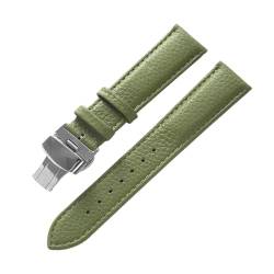 MILNBJK Jeniko Echtes Lederarmband, Weiches Leder, Gekrispeltes Lederarmband For Damen, 14, 16, 18, 20, 22 Mm, Schmetterlingsschnalle, Lederarmband (Color : Olive green, Size : 16mm) von MILNBJK