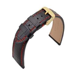 MILNBJK Jeniko Lederarmband 14mm 18mm 19mm 20mm 21mm 22mm Alligator Geprägtes Uhrenarmband Goldschnalle Herren Damen Armband (Color : Black(Red Line), Size : 21mm) von MILNBJK