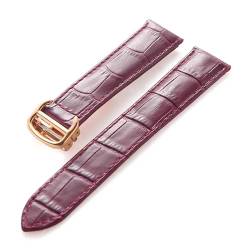 MILNBJK Jeniko Lederarmband Kompatibel Mit Cartier Tank Solo Armband Rindsleder 22 Mm Herren- Und Damen-Uhrenarmband Mit Faltschließe, Zubehör (Color : Purple gold buckle, Size : 19mm) von MILNBJK