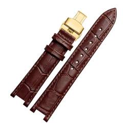 MILNBJK Jeniko Rindslederarmband, Konkaves Armband, 18 X 10 Mm, 20 X 12 Mm, Kalbslederarmband, Schmetterlingsschnalle, Kompatibel Mit Cartier PASHA W3108 (Color : Brown gold buckle, Size : 18x10mm) von MILNBJK