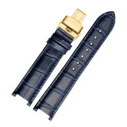 MILNBJK Jeniko Rindslederarmband, Konkaves Armband, 18 X 10 Mm, 20 X 12 Mm, Kalbslederarmband, Schmetterlingsschnalle, Kompatibel Mit Cartier PASHA W3108 (Color : Dark blue gold, Size : 20x12mm) von MILNBJK