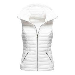 MILONT Damen Steppweste mit Kapuze Verdicken Casual Body Warmer Full Zip Ärmellose Jacke Damen Westen Frauen Retro Weste, weiß, 52 von MILONT