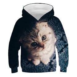 MIMMIC 3D-Druck Hoodies Schöne Katze Jungen Mädchen Outwear Mode Tier Katzendruck Kinder Kapuzenpullover Kinderpullover,11,8 Jahre von MIMMIC