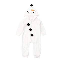 MINASAN Baby Junge Mädchen Weihnachten Strampler Samt Kapuzenpulli Schneemann Jumpsuit Kleinkind Pyjama Weihnachtskleidung (Weiß, 12-18 Monate) von MINASAN