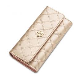 MINASAN Damen Elegant Stilvoll Portemonnaie Geldbörse Krone PU-Leder Geldbeutel (Gold, 19 * 10 * 2.5cm) von MINASAN