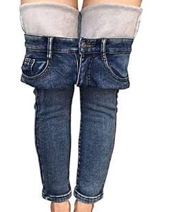 MINASAN Damen Thermohose mit Innenfleece Winterhose Heiß Warm Gefütterte Jeans Straight Hose mit Weitem Gummizug Band Jeans Leggings Fleece Treggings Damen Große Größen (Hellblau, S) von MINASAN