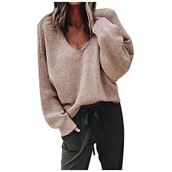 MINGCHE Strickpullover Damen Pullover Herbst Winter Sweater Lässiger Einfarbig Langarm Wollstrick Jung Bequemer Lockerer Erfrischend Rein Grobstrickpullover Streifenpullover Tops A, Rosa, XXL von MINGCHE