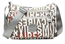 MINGZE Nylon Handtasche, Umhängetasche Damen Sportliche Schultertasche Wasserdicht(Khaki-Alphabet) von MINGZE