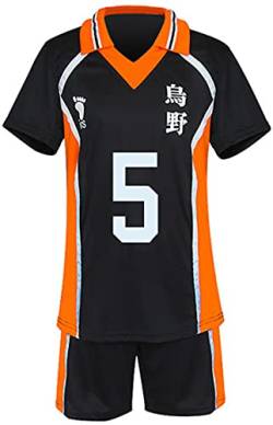 MINIDORA Herren T-Shirt und Shorts 烏野 Hinata Shoyo T-Shirt Sportbekleidung Anime Karasuno Weiterführende Schule Volleyball Trainingsanzüge (M,Schwarz 5) von MINIDORA