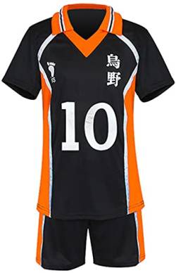 MINIDORA Herren T-shirt und Shorts 烏野 Hinata Shoyo T-shirt Sportbekleidung Anime Karasuno Weiterführende Schule Volleyball Trainingsanzüge (M,1 Schwarz 10) von MINIDORA