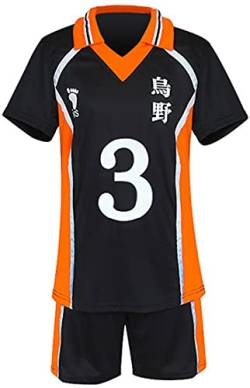 MINIDORA Herren T-shirt und Shorts 烏野 Hinata Shoyo T-shirt Sportbekleidung Anime Karasuno Weiterführende Schule Volleyball Trainingsanzüge (S,Schwarz 3) von MINIDORA