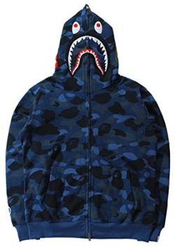 MINIDORA Jacke Shark Hoodie Hai Tarnung Kapuzenpullover mit Taschen für Herren Mode Sweatshirt Unisex L,Blau von MINIDORA