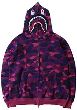 MINIDORA Jacke Shark Hoodie Hai Tarnung Kapuzenpullover mit Taschen für Herren Mode Sweatshirt Unisex L,Lila von MINIDORA