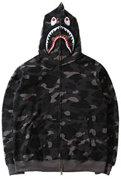 MINIDORA Jacke Shark Hoodie Hai Tarnung Kapuzenpullover mit Taschen für Herren Mode Sweatshirt Unisex L,Schwarz von MINIDORA