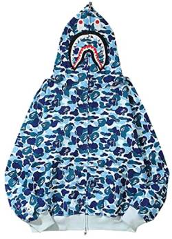 MINIDORA Jungen Kapuzenpullover Hooded Reißverschluss Jacket Glatter Stoff mit Hai Gedruckt M,Blau 808 von MINIDORA