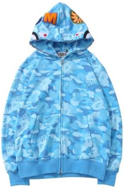 MINIDORA Jungen Kapuzenpullover Hooded Reißverschluss Jacket Glatter Stoff mit Hai Gedruckt M,Blau von MINIDORA