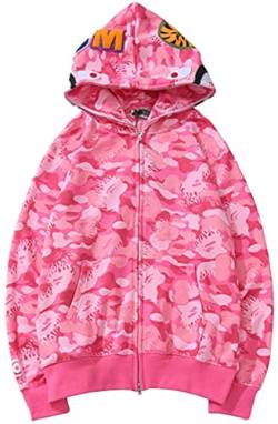 MINIDORA Jungen Kapuzenpullover Hooded Reißverschluss Jacket Glatter Stoff mit Hai Gedruckt S,Rosa von MINIDORA