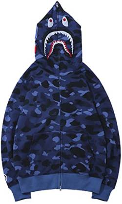 MINIDORA Jungen Kapuzenpullover Hooded Reißverschluss Jacket Glatter Stoff mit Hai Gedruckt XL,1 Rote Streifen von MINIDORA